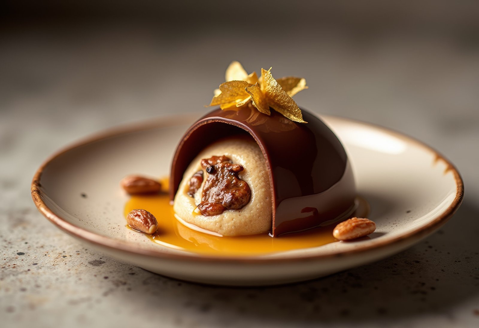 Chocolate Dome with Hazelnut Mousse and Gold Leaf